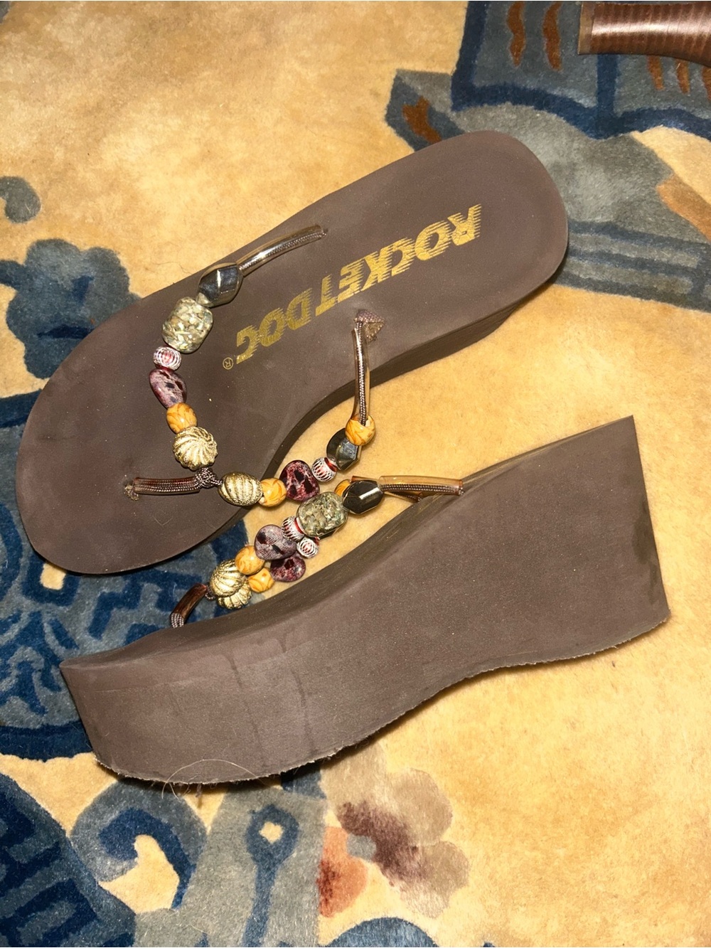 Rocket Dog Y2K Brown Beaded Wedge Sandals